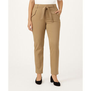 SOHO Apparel Tan Stretch Pants 1X Pull-On Belted Casual Trousers